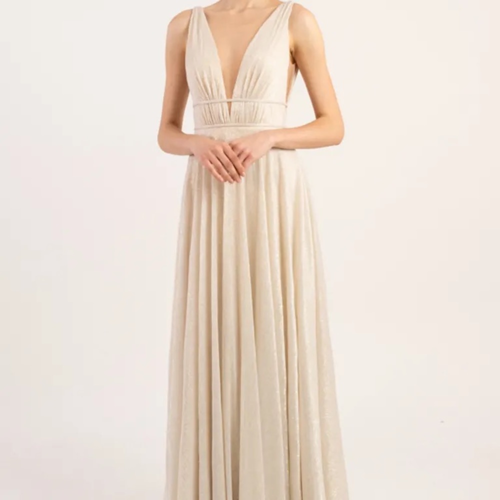 NWT Jenny Yoo Gown, Size 0, Metallic Champagne Gold Dress